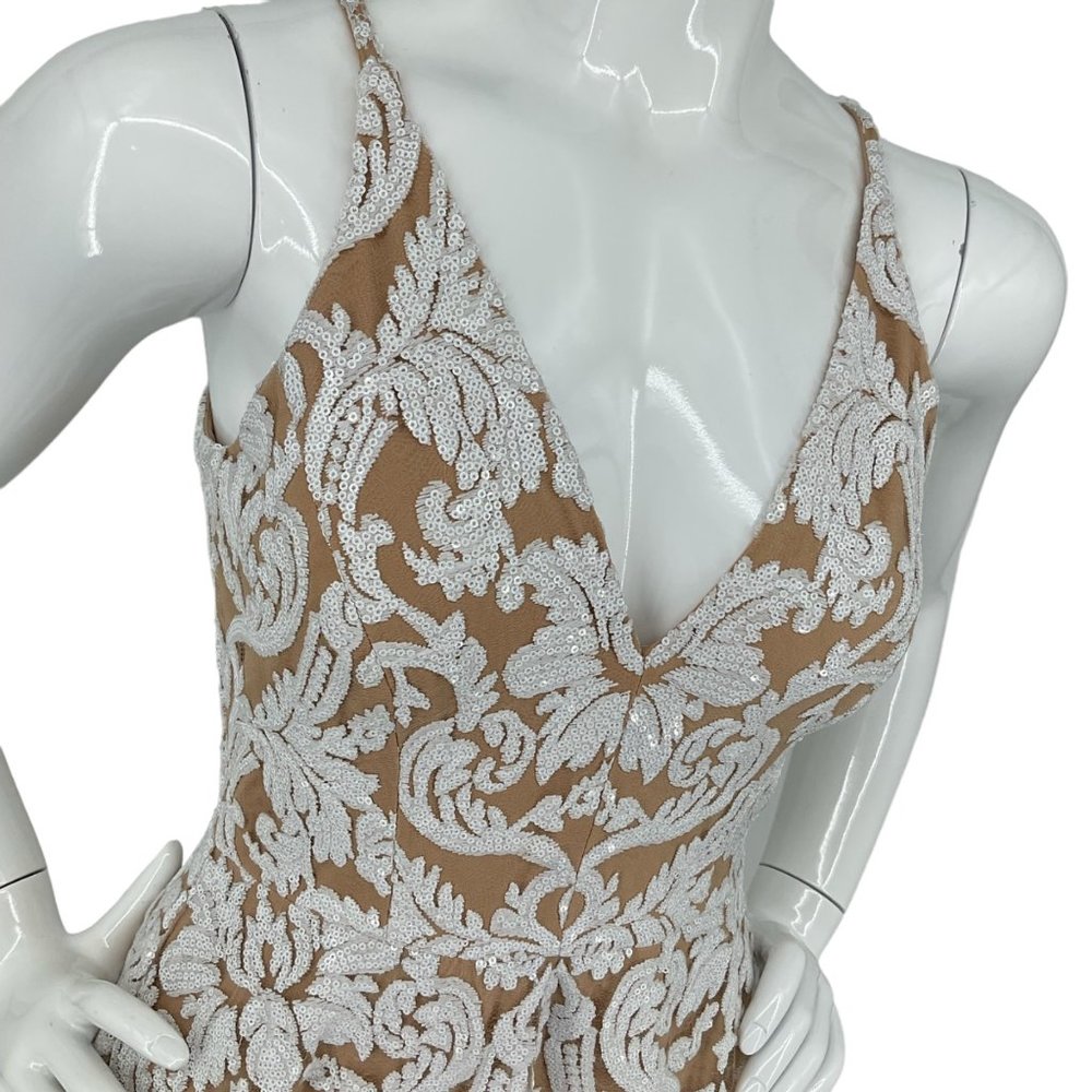 Dress the Population Dress Womens Sz S Blair Lace MiDi White Nude Msrp $269 - Picture 3 of 14